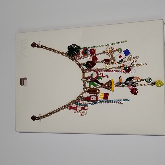 Zara Colorful Charm Link Tropical Necklace New - Picture 6 of 8